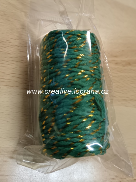 Provázek bavlněný prům.1,5mm/cca17m - zelená/zlatá